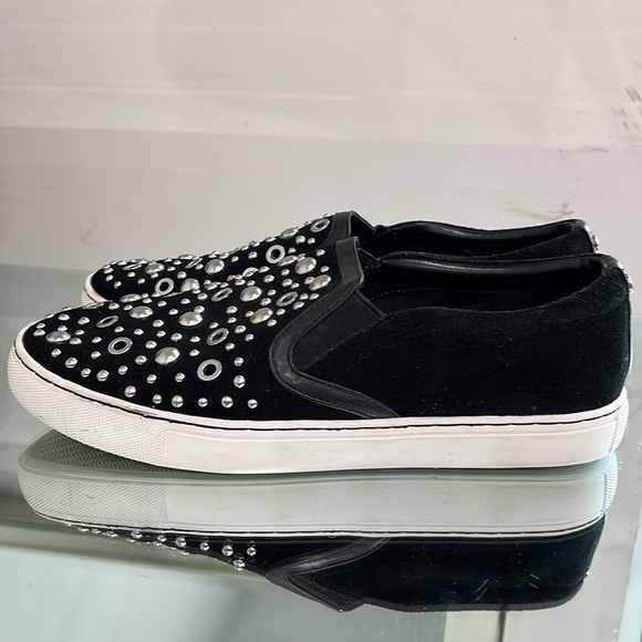 Sam Edelman Paven  Black Leather Silver Metal Studs Slip On Flats size 8 - Picture 4 of 11